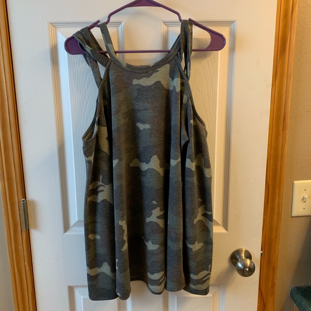 Camo cold shoulder top